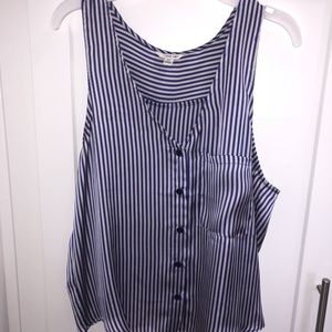 Blue and White Stripped Flowy Tank Top